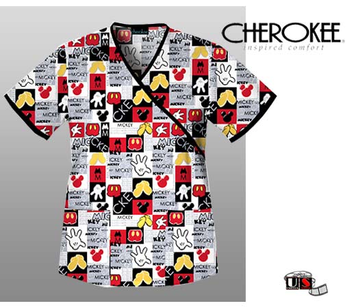 Disney Cherokee Mock Wrap Scrub Top - Mickey In The Mix - Click Image to Close