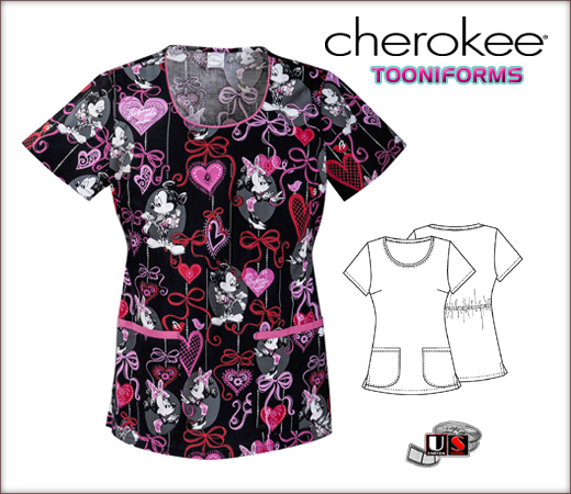 Cherokee Tooniforms Round Neck Top in Before The Date - Click Image to Close