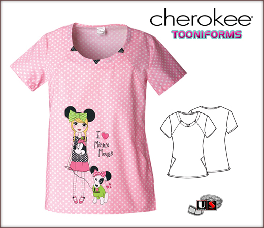 Cherokee Tooniforms Round Neck Top in Minnie Mania - Click Image to Close