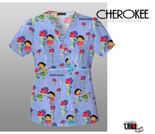 Nickelodeon Dora Cherokee Mck Wrp Ruffle Tunic Scrub Top-Que Dia - Click Image to Close