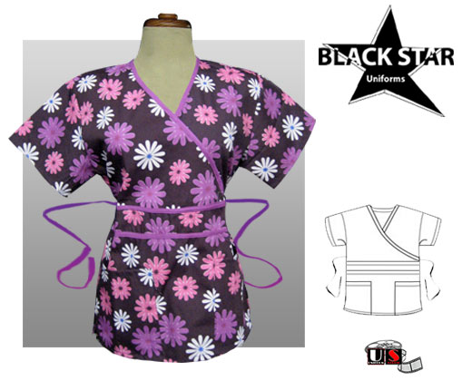 BlackStar Printed Mock Wrap Scrub Top - Lilac - Click Image to Close