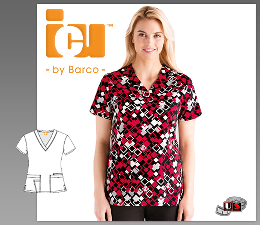 ICU Barco Uniforms Angelene Women's Detail V-Neck Print Top - Click Image to Close