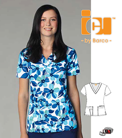 ICU by Barco Blue By You Flip Flop Print Scrub Top - Click Image to Close