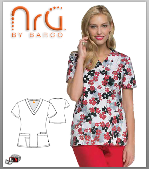 ICU by Barco Brina Print 4 Pocket Scrub Top - Click Image to Close