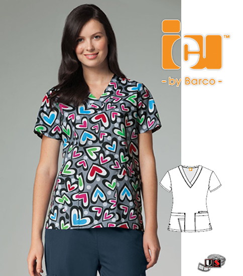 ICU by Barco Heart Mania Flip Flop Print Scrub Top - Click Image to Close