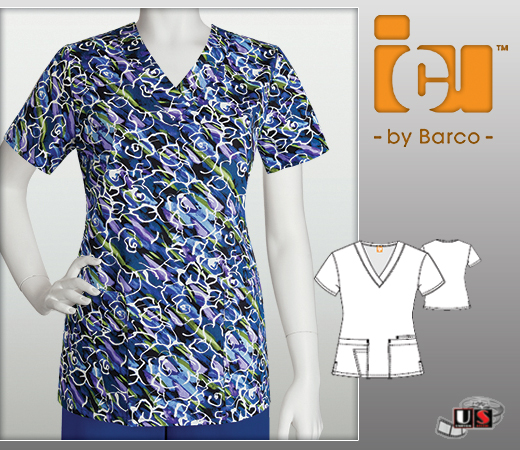 ICU Barco Infusion Printed Top 4 Pocket V-Neck - Click Image to Close