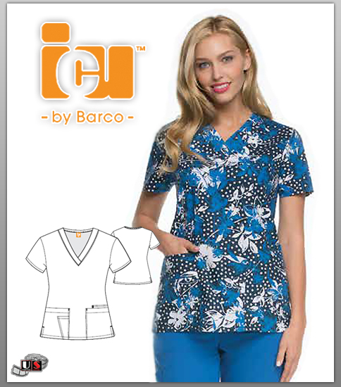 ICU by Barco Kasha Print 4 Pocket Scrub Top - Click Image to Close