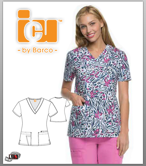 ICU by Barco Mila Print 4 Pocket Scrub Top - Click Image to Close