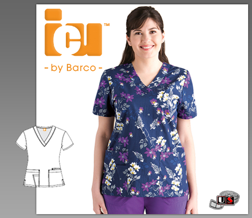 ICU Barco Uniforms Nicolette Women's Detail V-Neck Print Top - Click Image to Close