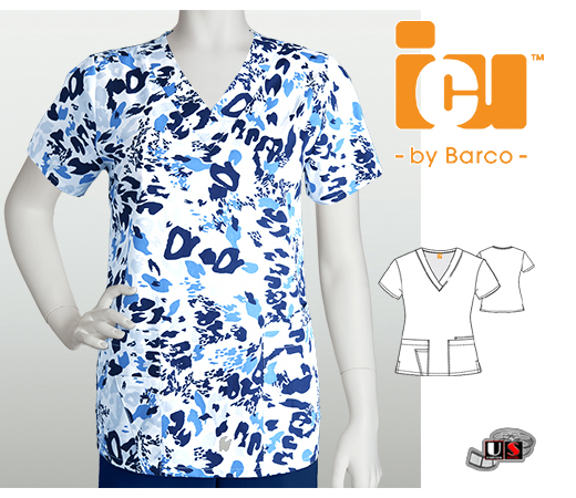 ICU Barco Uniforms Sabor Women's Detail V-Neck Print Top - Click Image to Close