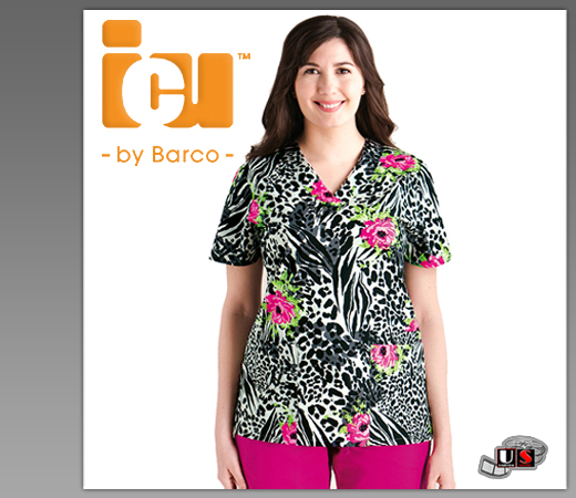 ICU Barco Uniforms Sylo Women's Detail V-Neck Print Top - Click Image to Close