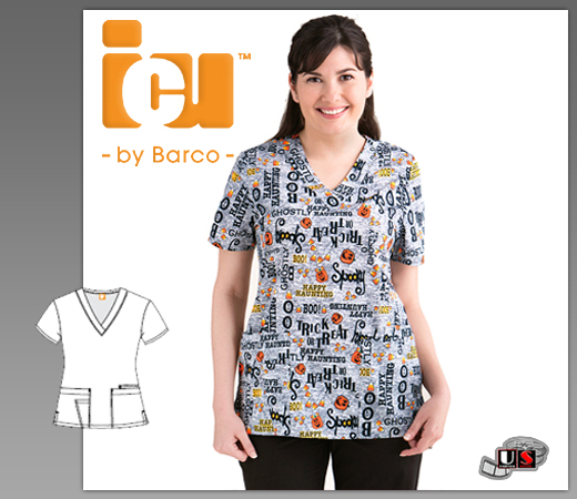 ICU Barco Halloween Treat Women's Detail V-Neck Print Top - Click Image to Close