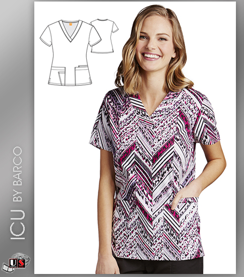 ICU by Barco Uniforms Women's V-Neck Wild Side Print Scrub Top - Click Image to Close