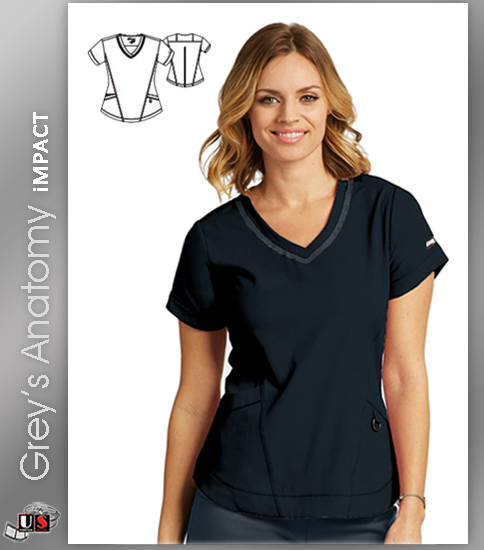 Grey's Anatomy iMPACT Womens Seamed V-Neck Solid Scrub Top - Click Image to Close