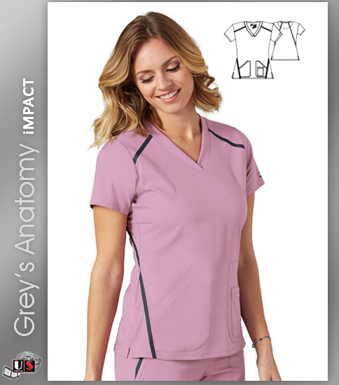 Grey's Anatomy iMPACT Womens V-Neck Solid Scrub Top - Click Image to Close