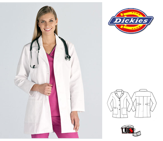 Dickies Lady's Knee Length Lab Coat with Two Front Pockets - Click Image to Close