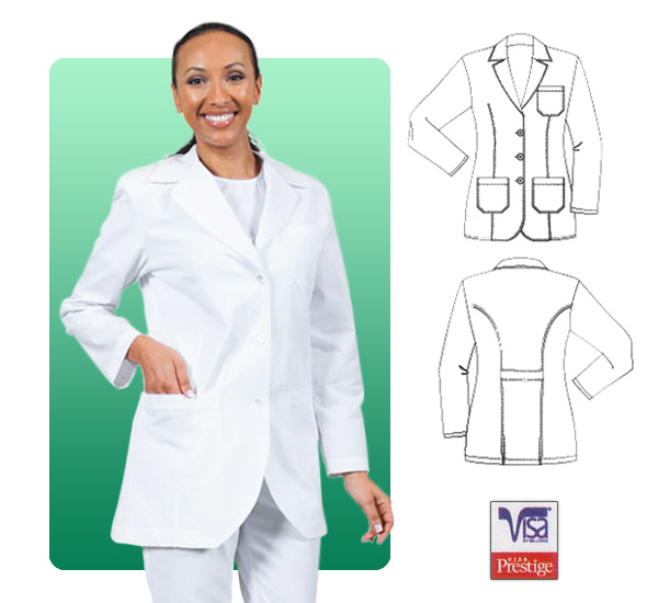 Barco's 32" Women's 3 Patch Pocket Mid-length Lab Coat - Click Image to Close
