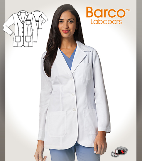 Barco's 32" Women's 3 Patch Pocket Mid-length Lab Coat - Click Image to Close