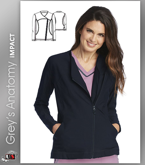 Grey's Anatomy iMPACT Womens Asymmetric Zip Solid Scrub Jacket - Click Image to Close