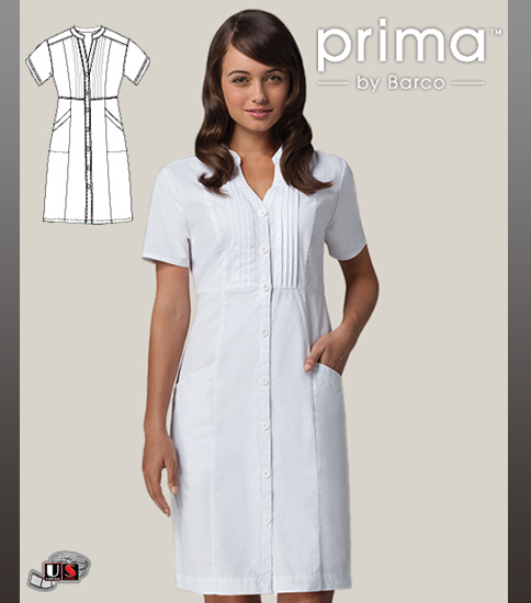 Barco Prima White 2 Pocket Button Front Dress - Click Image to Close