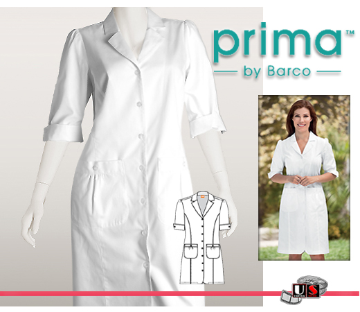 Barco Prima White 2 Pocket Notched Collar Dress - Click Image to Close