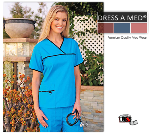 Dress A Med Solid V-Neck Top Nursing Scrub Set - Turquoise - Click Image to Close
