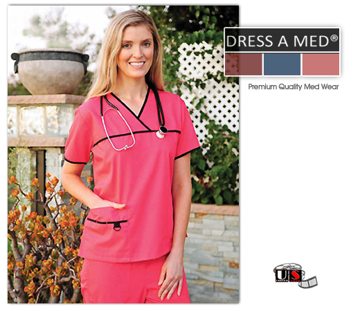 Dress A Med Solid V-Neck Top Nursing Scrub Set - Watermelon - Click Image to Close