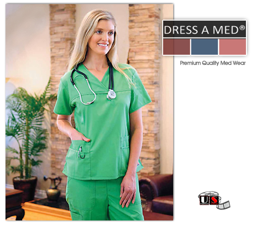 Dress A Med Solid V-Neck Top Nursing Scrub Set - Apple Green - Click Image to Close