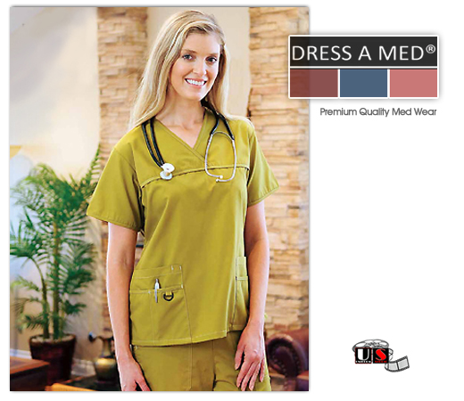 Dress A Med Solid V-Neck Top Nursing Scrub Set - Amber - Click Image to Close