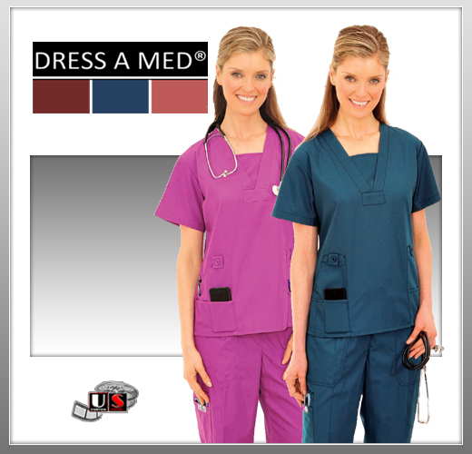 Dress A Med Solid Premium V-Neck 4 Pocket Mock V-Neck Top Set - Click Image to Close