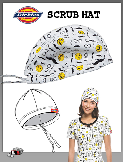 Dickies Printed Stache Me If You Can Bouffant Scrub Hat - Click Image to Close