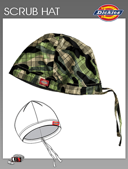 Dickies Printed Tour Of Duty Olive Bouffant Scrub Hat - Click Image to Close