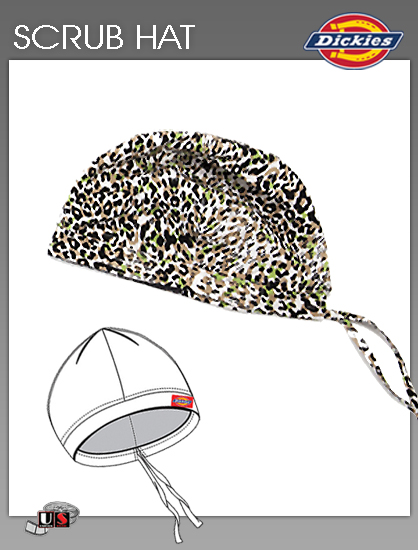 Dickies Printed Textured Cheeta Olive Bouffant Scrub Hat - Click Image to Close