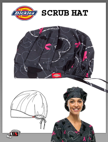 Dickies Breast Cancer Printed I Care a Dot Scrub Hat - Click Image to Close