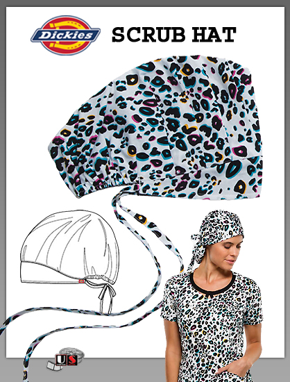 Dickies Printed Wild Cat Bouffant Scrub Hat - Click Image to Close