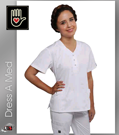 Dress A Med Solid Premium Mock Wrap 2 Pocket Top Set White - Click Image to Close