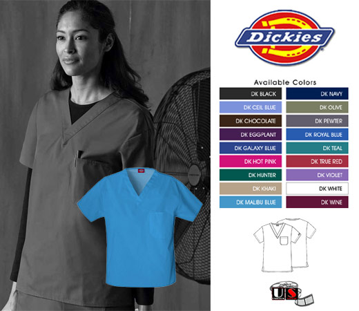 Dickies Unisex V- Neck Top with One Chest Pocket - Click Image to Close