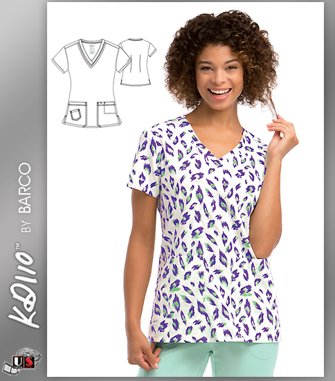 KD110 BY Barco Aloha Cat Two Pockets V-Neck Print Scrub Top - Click Image to Close