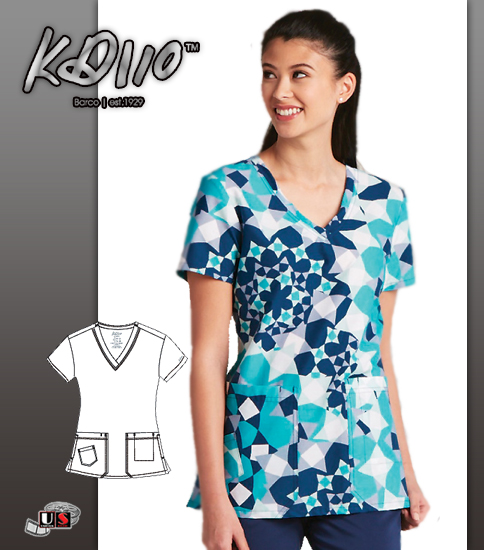 KD110 BY Barco Geolious Two Pockets V-Neck Print Scrub Top - Click Image to Close