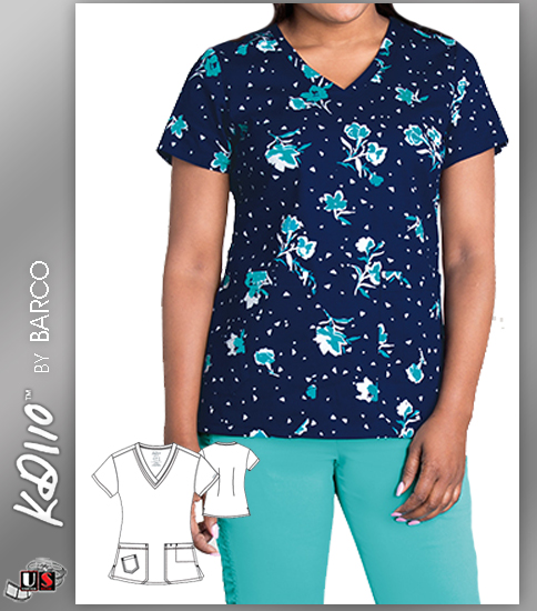 KD110 BY Barco North Shore Two Pockets V-Neck Print Scrub Top - Click Image to Close