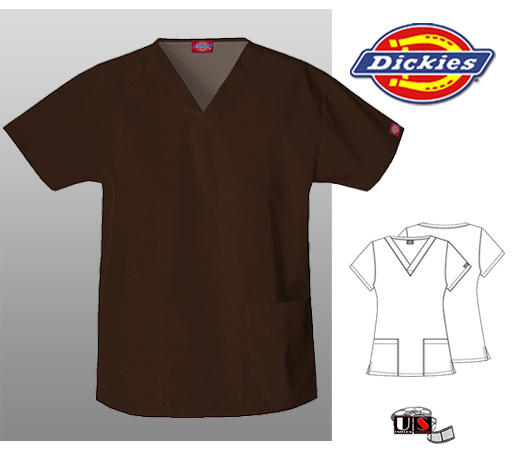 Dickies Classic Missy V-Neck Scrub Top Chocolate - Click Image to Close