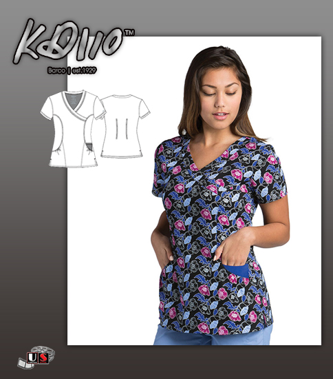 KD110 Women's Abby V-Neck Bloomsbury Print Scrub Top - Click Image to Close