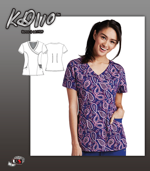 KD110 Women's Abby V-Neck Paisley Print Scrub Top - Click Image to Close