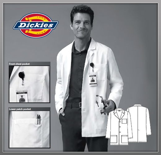 Dickies 31 Mens Fit iPad Notched Collar Consultation Lab Coat - Click Image to Close