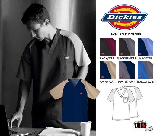 Dickies Original Men's Fit Raglan Color Blocks Scrub Top - Click Image to Close