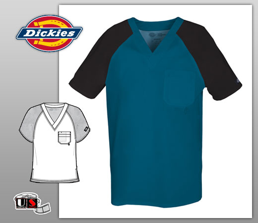 Dickies Men's Double Chest Pocket V-Neck Top in Carribean/Black - Click Image to Close