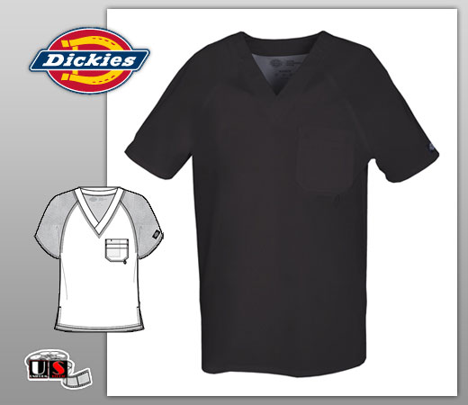 Dickies Men's Double Chest Pocket V-Neck Top in Black - Click Image to Close