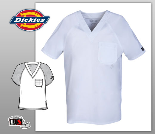 Dickies Men's Double Chest Pocket V-Neck Top in White - Click Image to Close