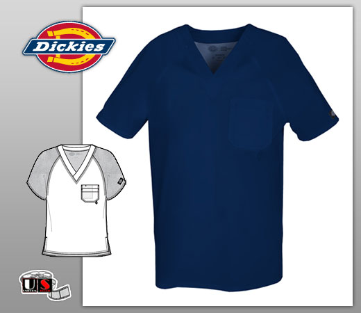 Dickies Men's Double Chest Pocket V-Neck Top in Navy - Click Image to Close