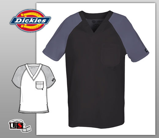 Dickies Men's Double Chest Pocket V-Neck Top in Black/Pewter - Click Image to Close